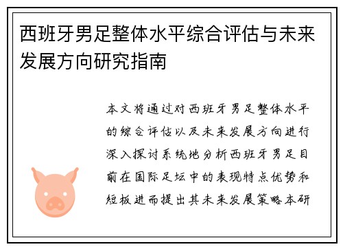 西班牙男足整体水平综合评估与未来发展方向研究指南
